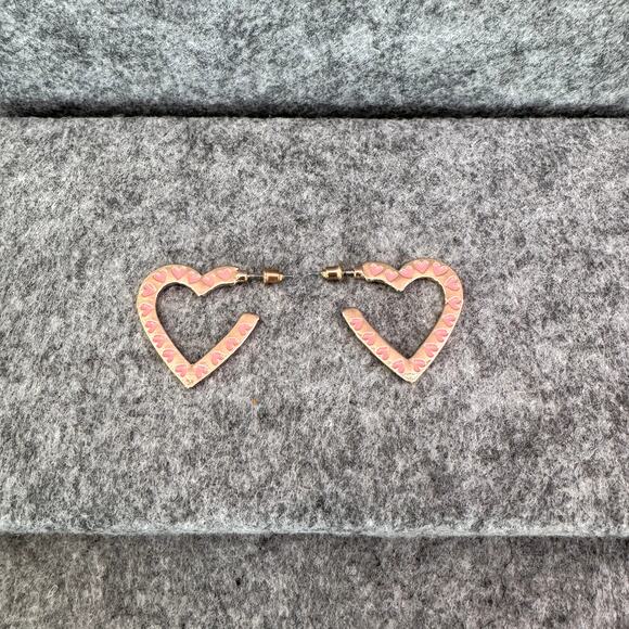 Gold & Pink Heart Stud Earrings Sterling Posts | Gift Stocking Valentines - Picture 3 of 3